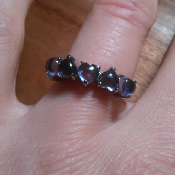 African Amethyst 5 Stone Stainless Steel Heart Ring (Size 6) - Picture 9 of 15
